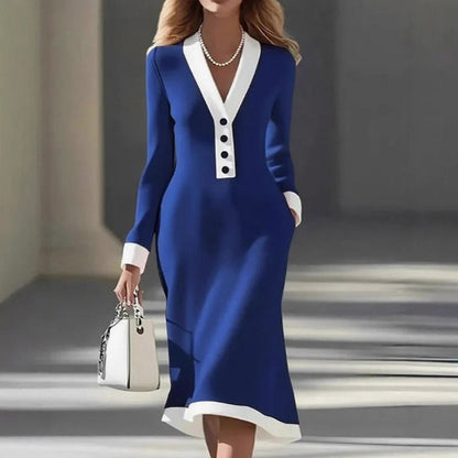 Contrast Trim Long Sleeve Dress