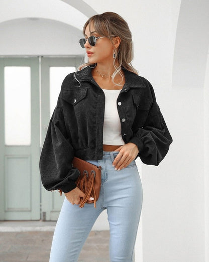 Corduroy Button Front Cropped Jacket
