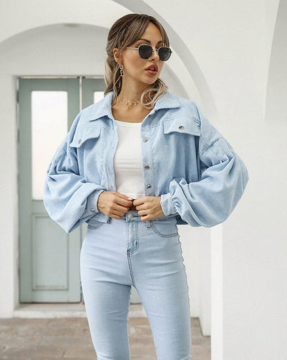 Corduroy Button Front Cropped Jacket