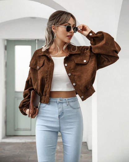 Corduroy Button Front Cropped Jacket
