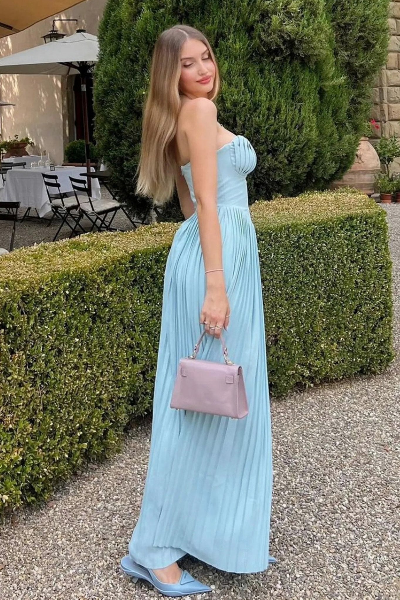 Corset Pleated Strapless Maxi Dress