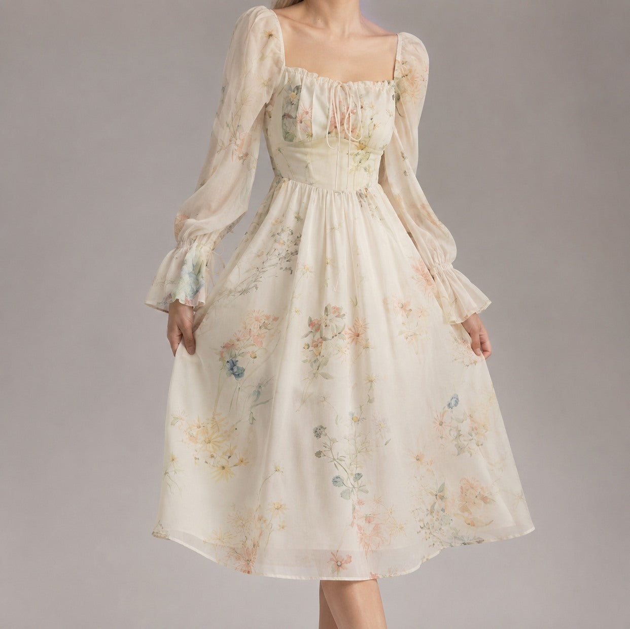 Corset Square Neck Midi Dress
