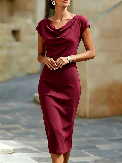 Cowl Cap Sleeve Midi Dress
