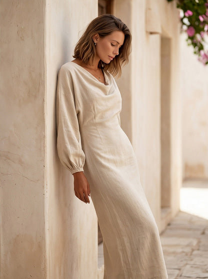 Cowl Long Sleeve Maxi Dress
