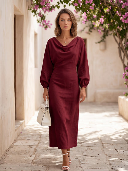 Cowl Long Sleeve Maxi Dress