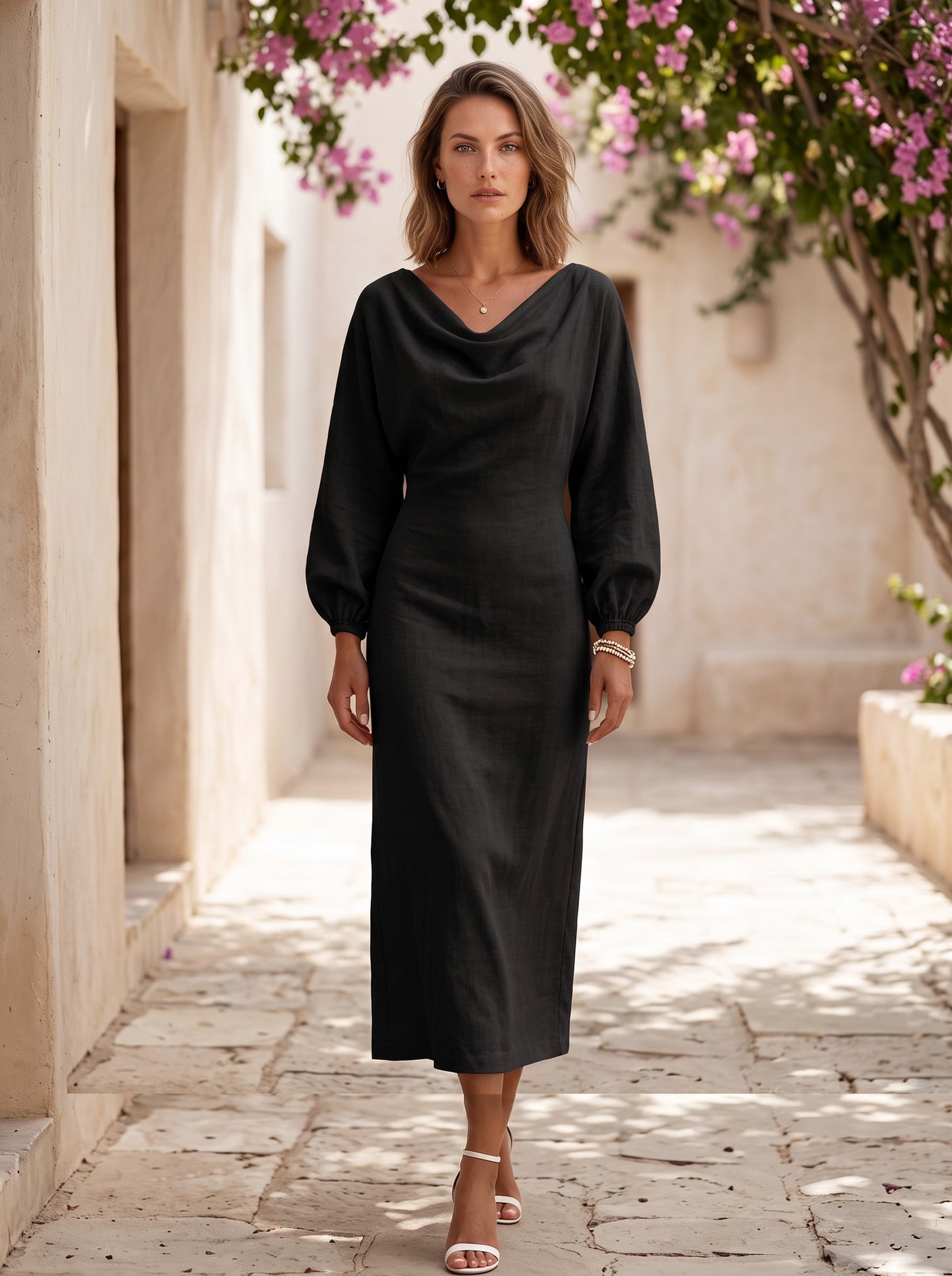 Cowl Long Sleeve Maxi Dress