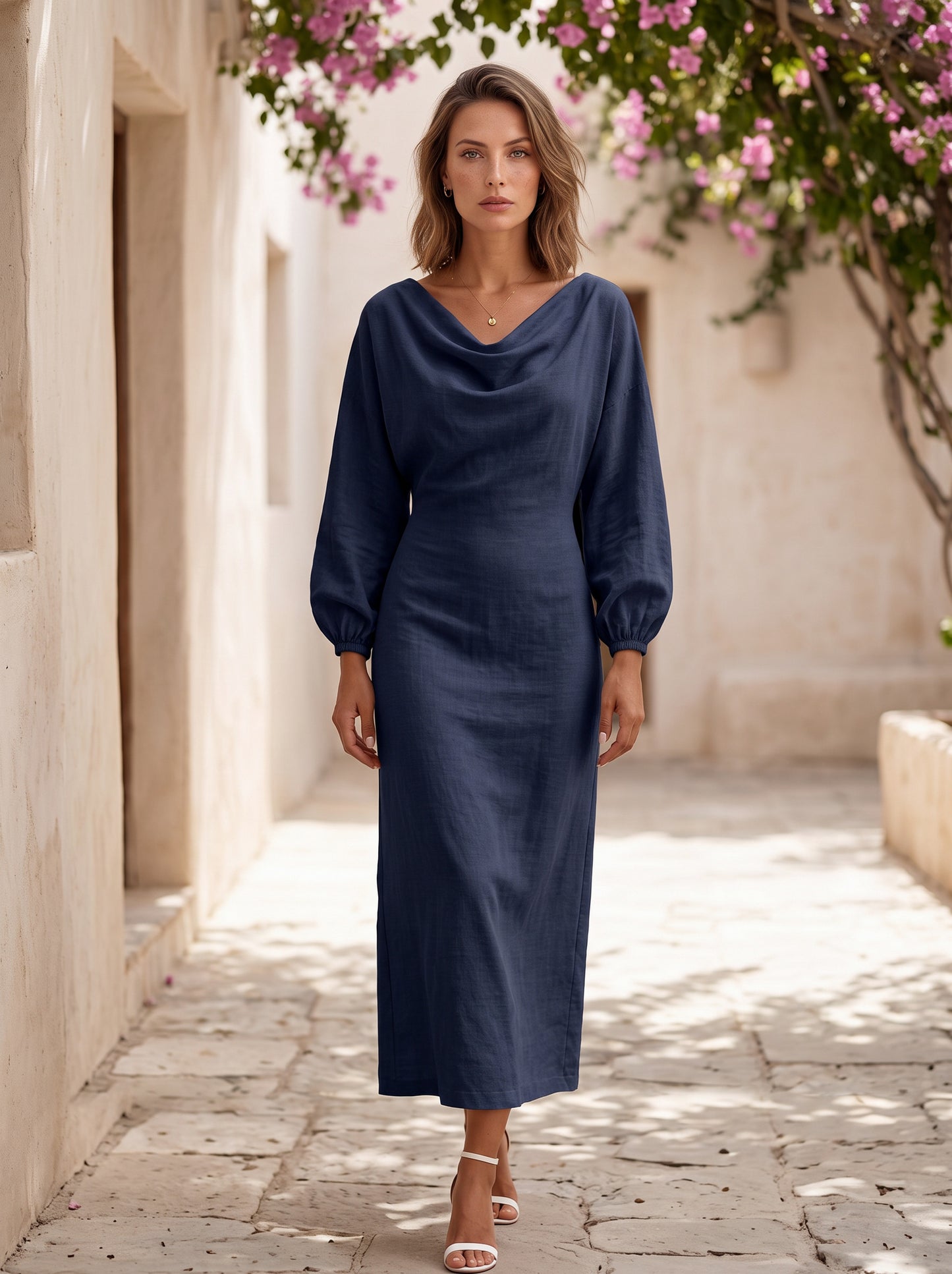 Cowl Long Sleeve Maxi Dress