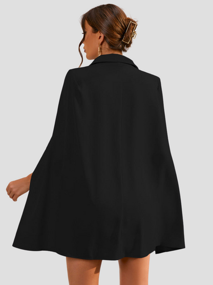 Black - Light blue double-breasted mini dress with cape sleeves, notched lapels, and gold-tone buttons.