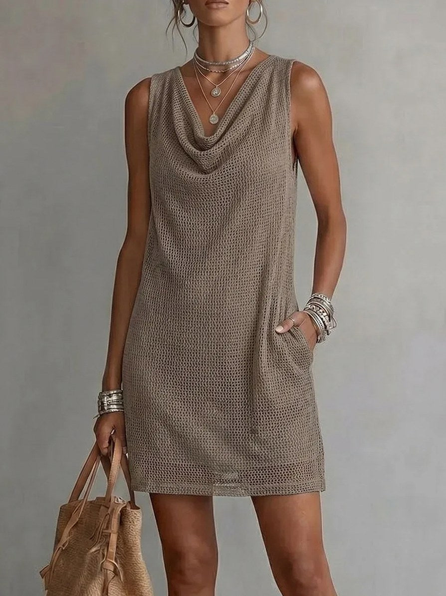 Crochet Cowl Neck Mini Dress