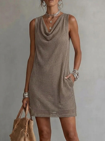Crochet Cowl Neck Mini Dress