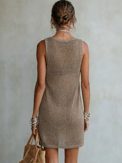 Crochet Cowl Neck Mini Dress