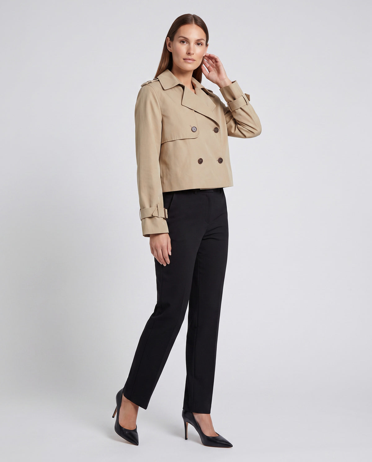 Cropped Double Breasted Trench Coat