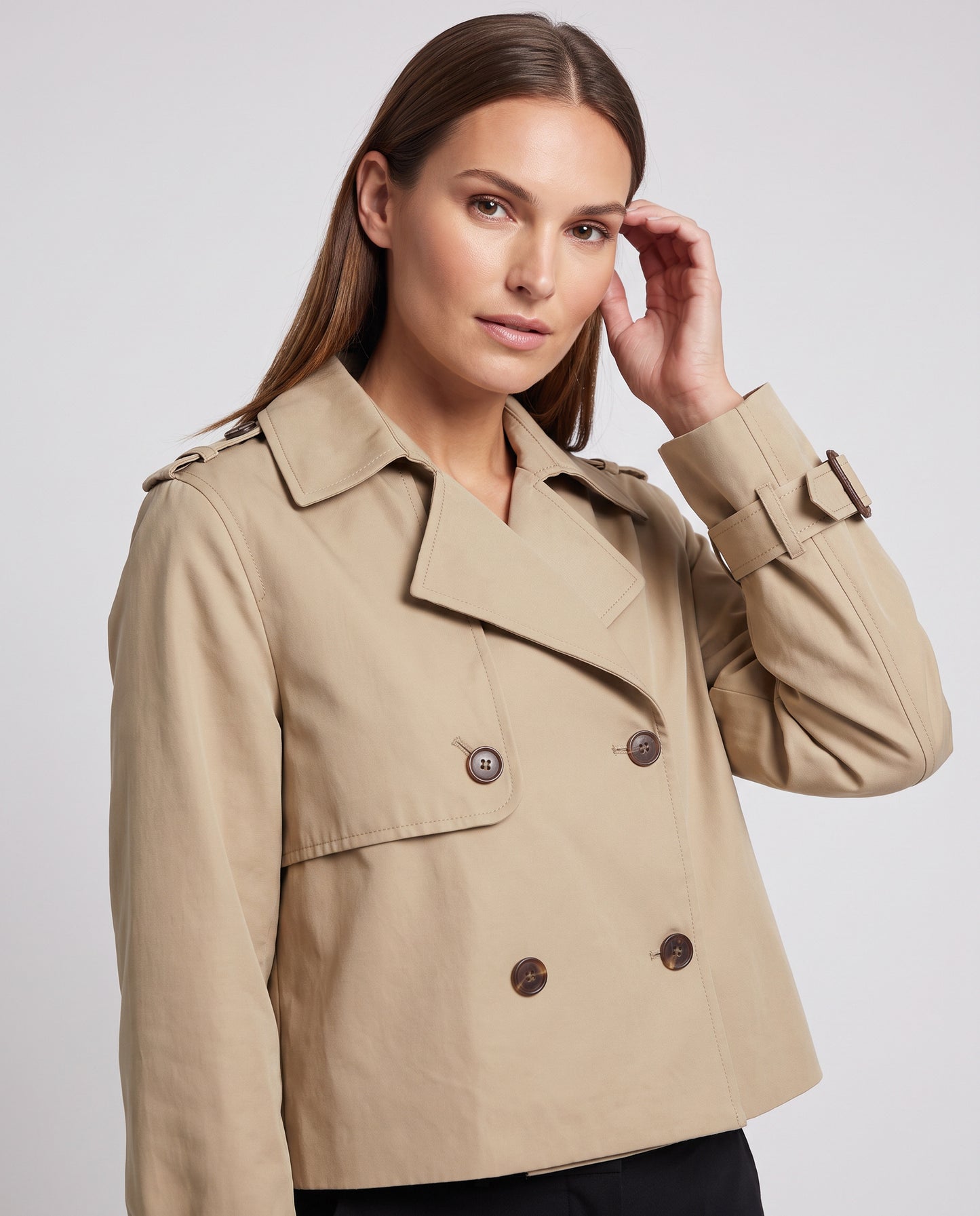 Cropped Double Breasted Trench Coat