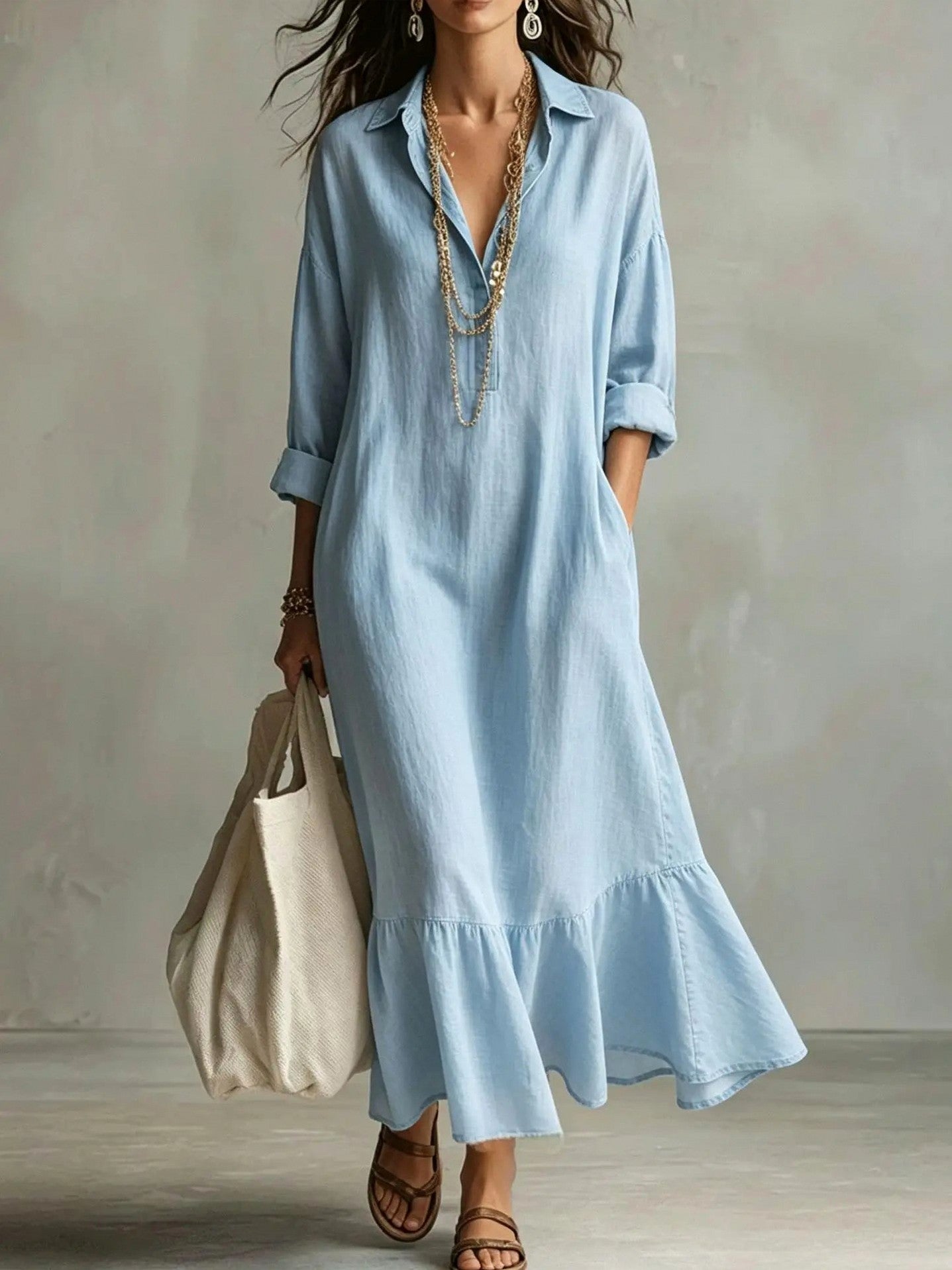 Tiered Maxi Shirt Dress