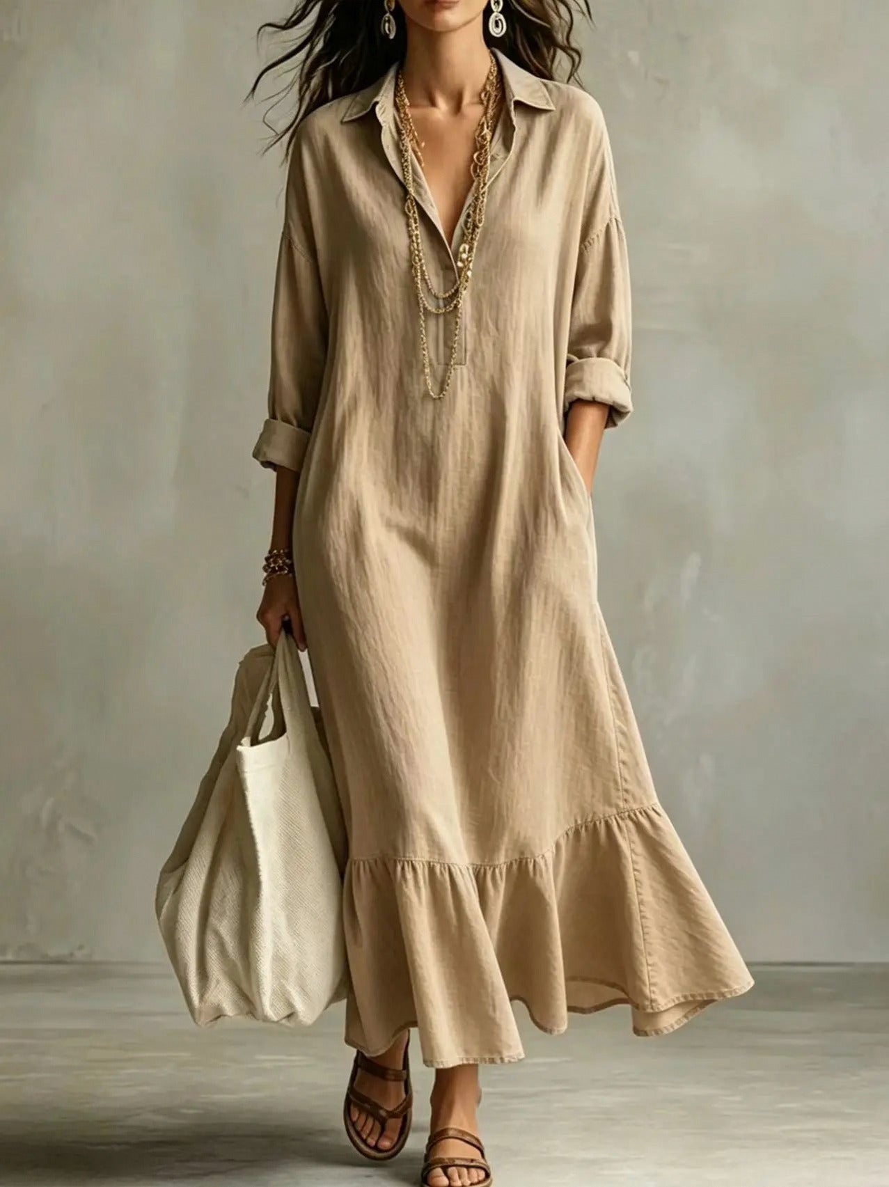 Tiered Maxi Shirt Dress