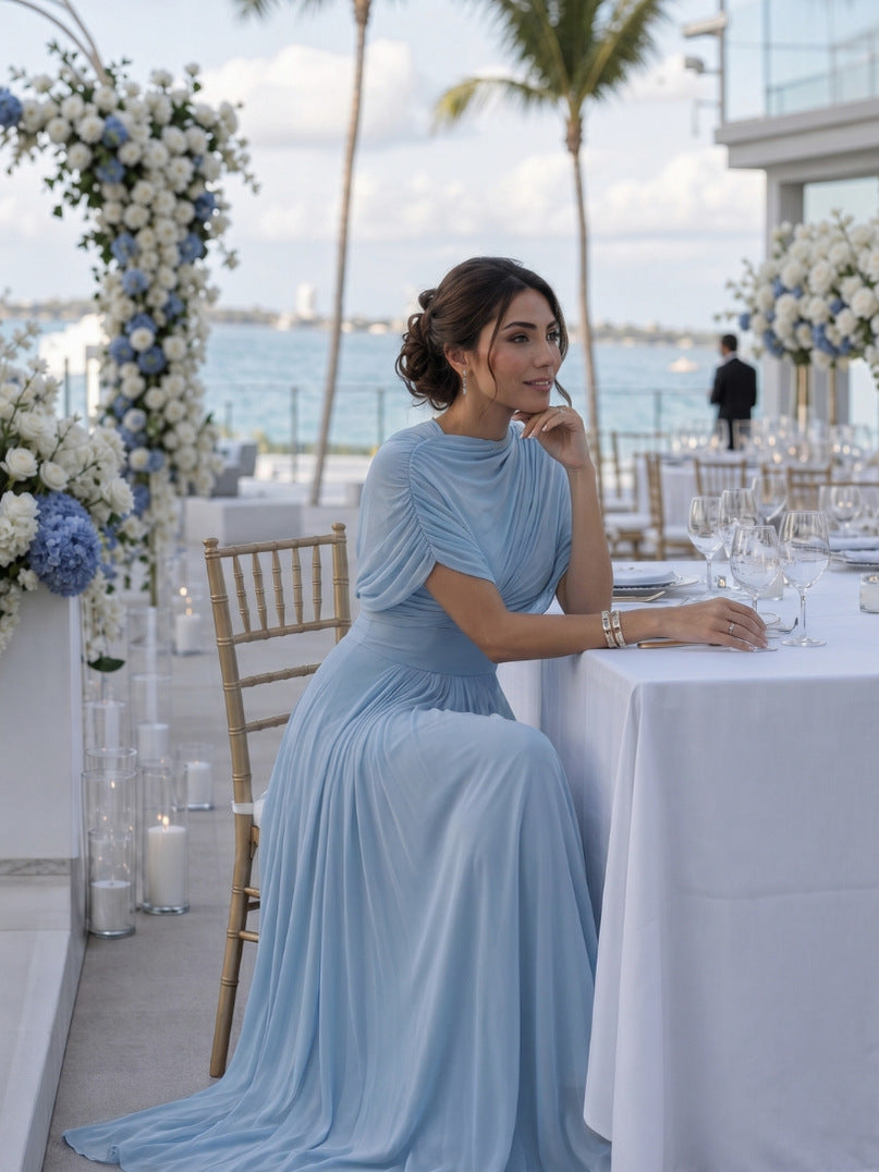 Draped High Neck Maxi Dress