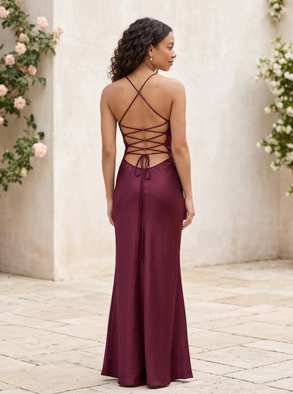 Beaded Bust Halter Slip Maxi Dress