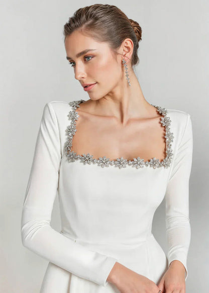 Embellished Square Neck Velvet Mini Dress