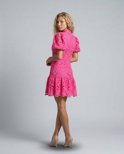 Eyelet Puff Sleeve Mini Dress