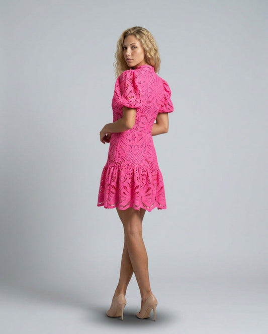Eyelet Puff Sleeve Mini Dress