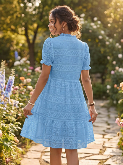 Eyelet Puff Sleeve Mini Dress