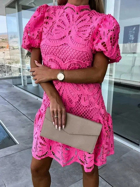 Eyelet Puff Sleeve Mini Dress