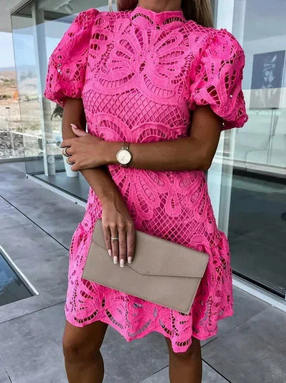 Eyelet Puff Sleeve Mini Dress