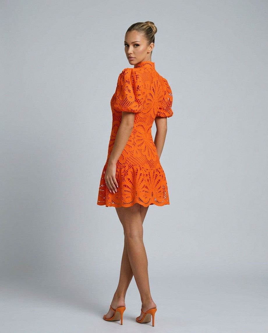 Eyelet Puff Sleeve Mini Dress