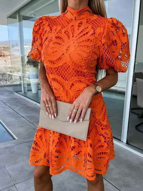 Eyelet Puff Sleeve Mini Dress