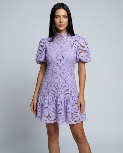 Eyelet Puff Sleeve Mini Dress