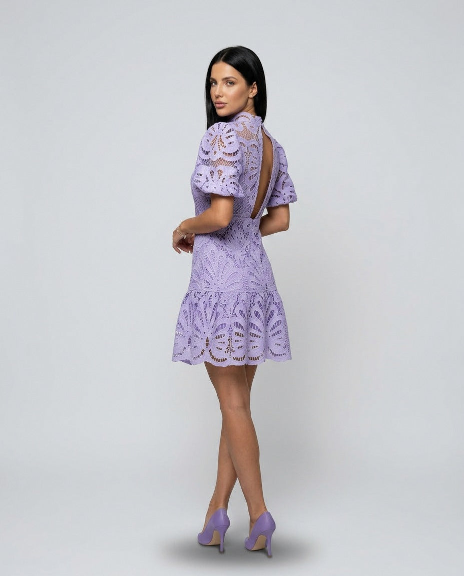 Eyelet Puff Sleeve Mini Dress