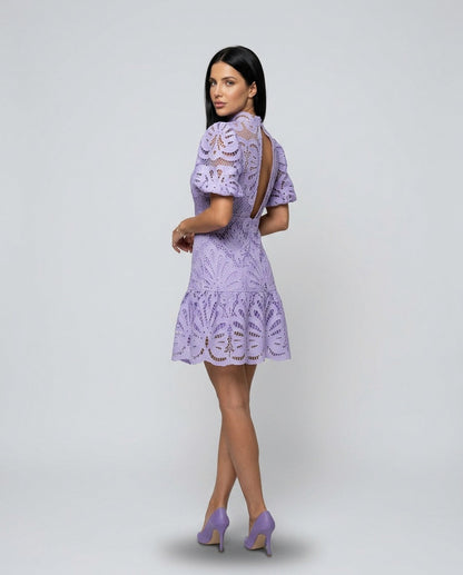 Eyelet Puff Sleeve Mini Dress