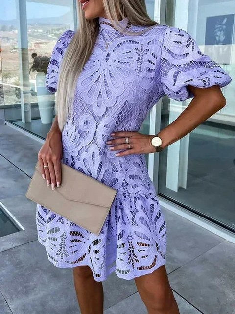 Eyelet Puff Sleeve Mini Dress