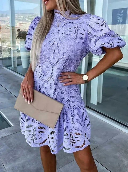 Eyelet Puff Sleeve Mini Dress