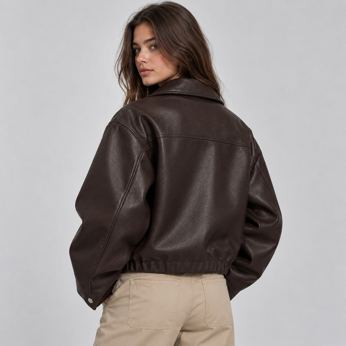 Faux Leather Oversized Bomber Jacket