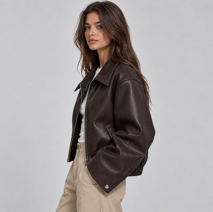 Faux Leather Oversized Bomber Jacket