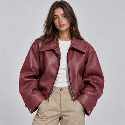 Faux Leather Oversized Bomber Jacket