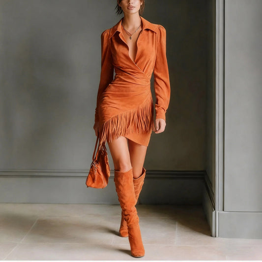 Faux Suede Fringe Mini Dress