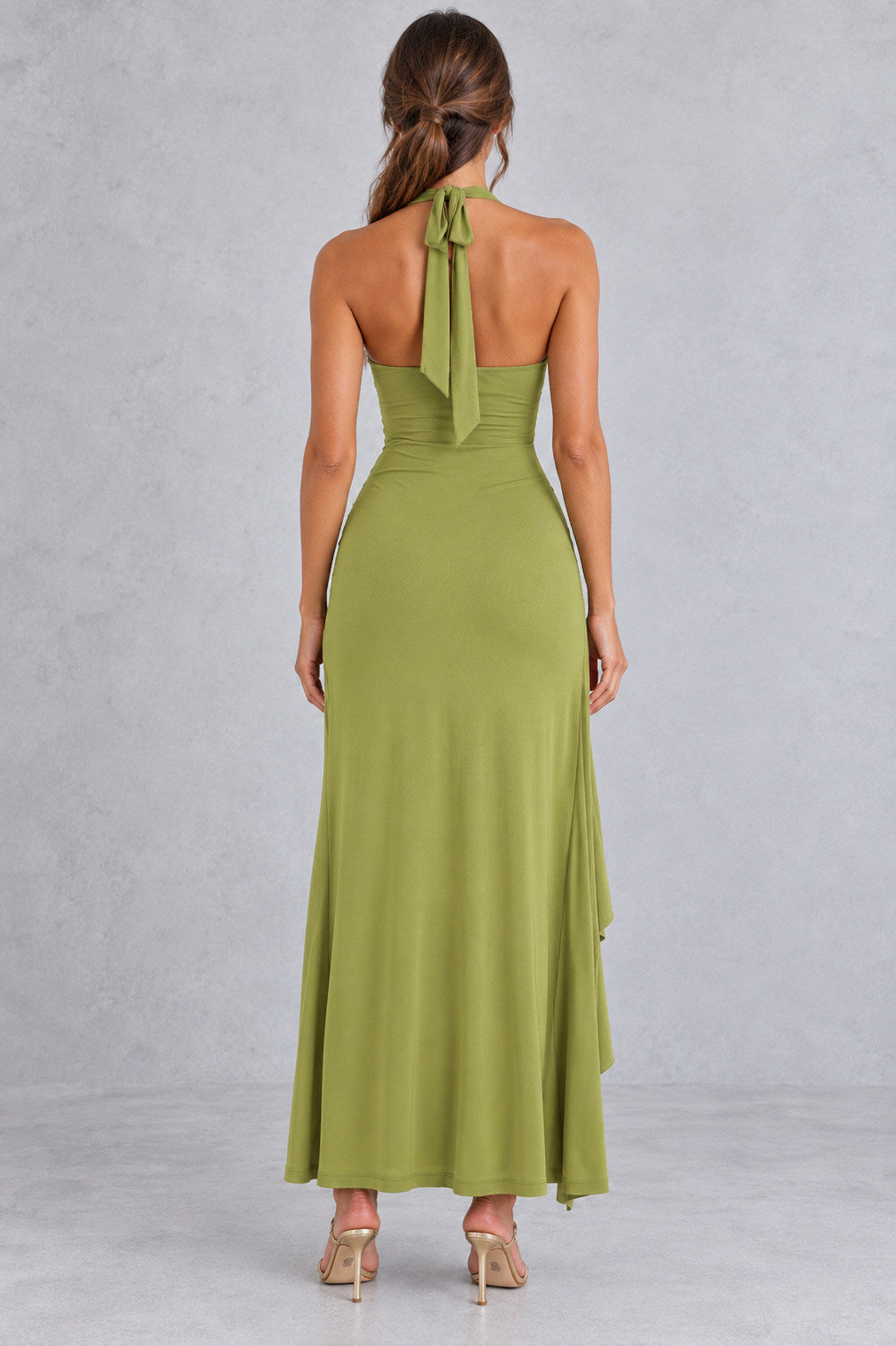Fitted Halter Ruffle Maxi Dress