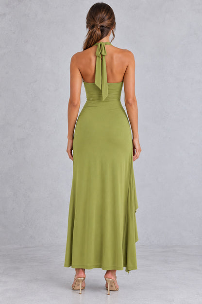 Fitted Halter Ruffle Maxi Dress