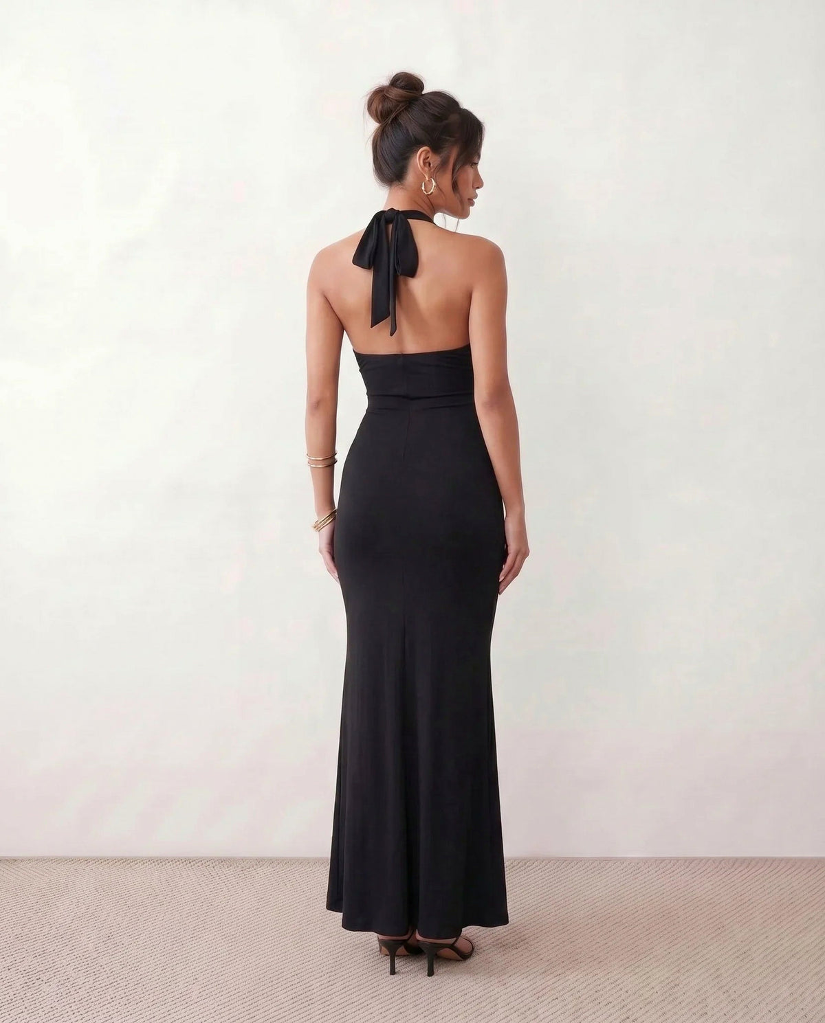 Fitted Plunge Halter Maxi Dress