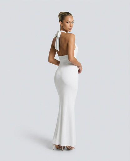 Fitted Plunge Halter Maxi Dress