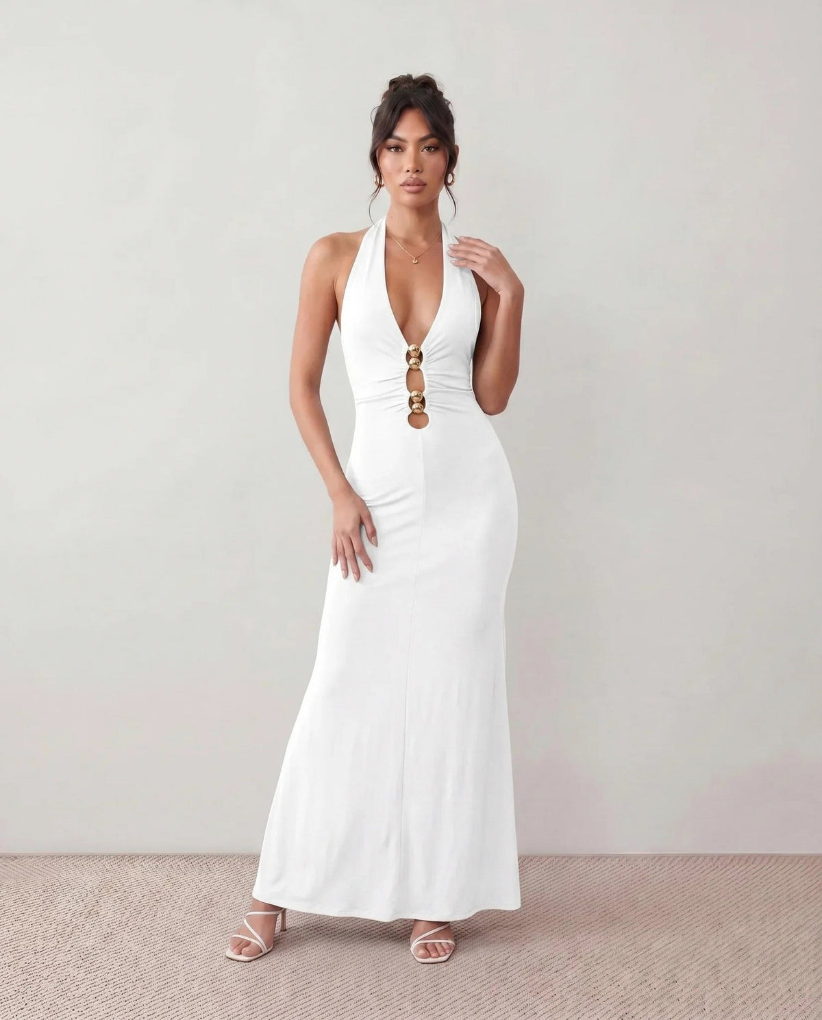 Fitted Plunge Halter Maxi Dress