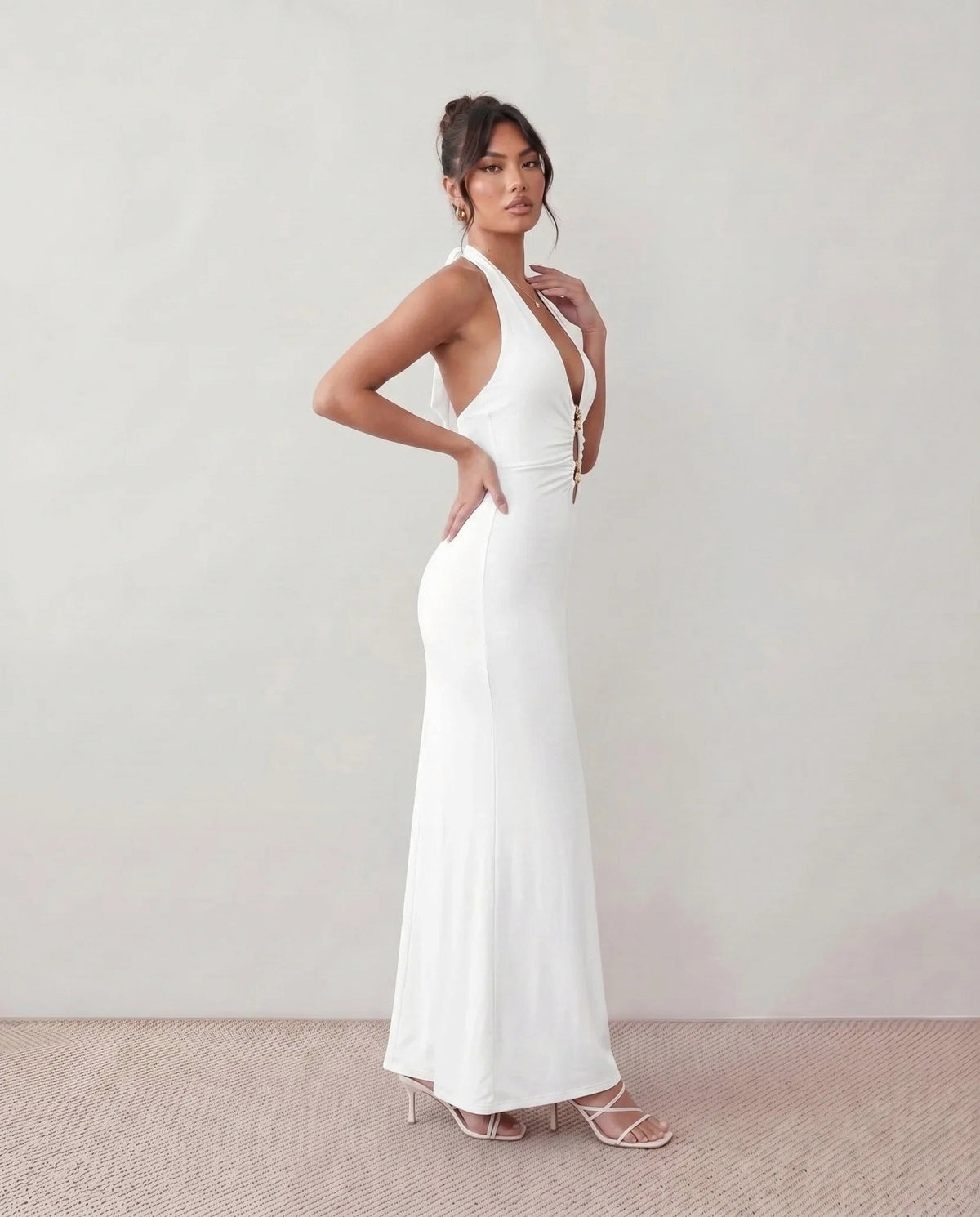 Fitted Plunge Halter Maxi Dress