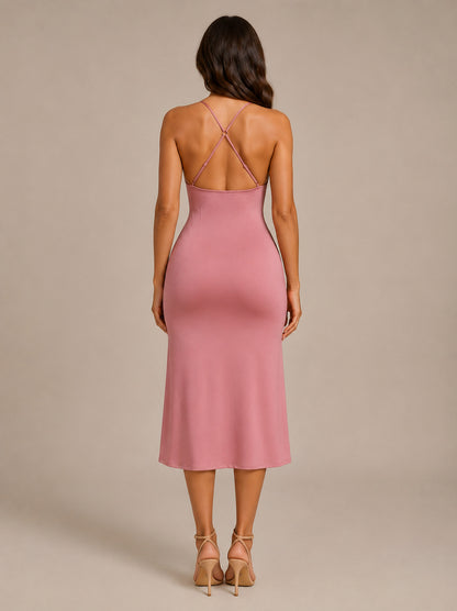 Fitted Ruched Bust Midi Dress