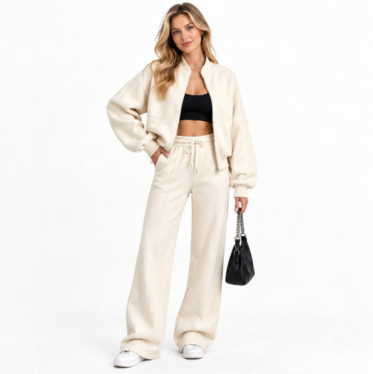 Fleece Oversized Long Sleeve Wide Leg Pants Matching Set