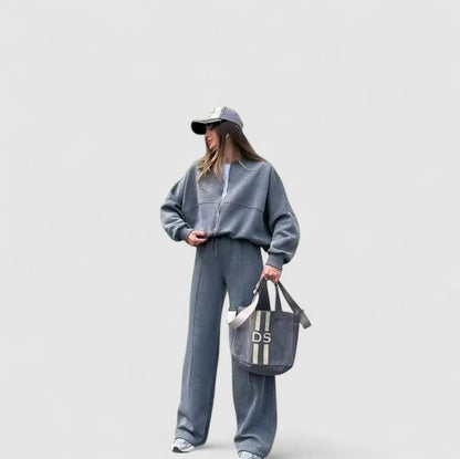 Fleece Oversized Long Sleeve Wide Leg Pants Matching Set