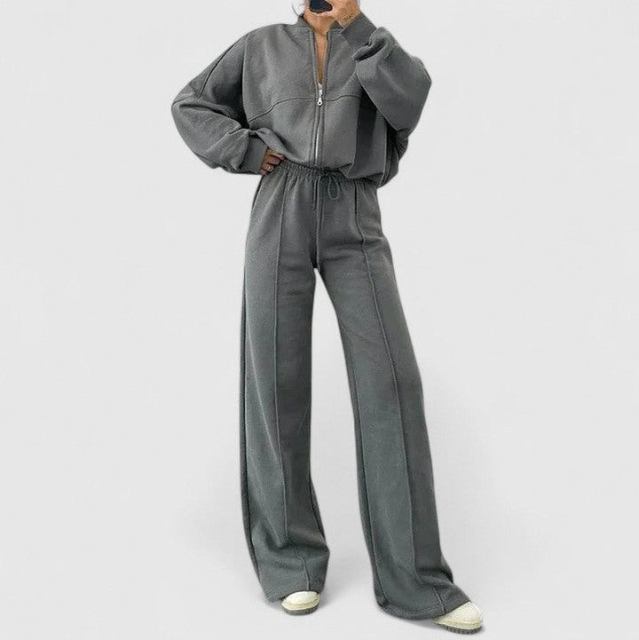Fleece Oversized Long Sleeve Wide Leg Pants Matching Set