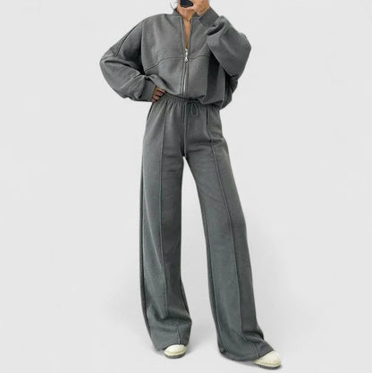 Fleece Oversized Long Sleeve Wide Leg Pants Matching Set