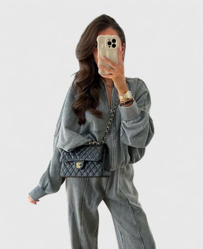 Fleece Oversized Long Sleeve Wide Leg Pants Matching Set